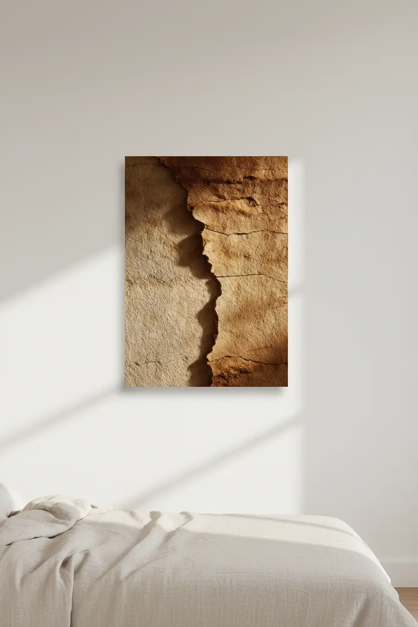 La Grieta de Arenisca — Póster minimalista de pared dorado luz rasante