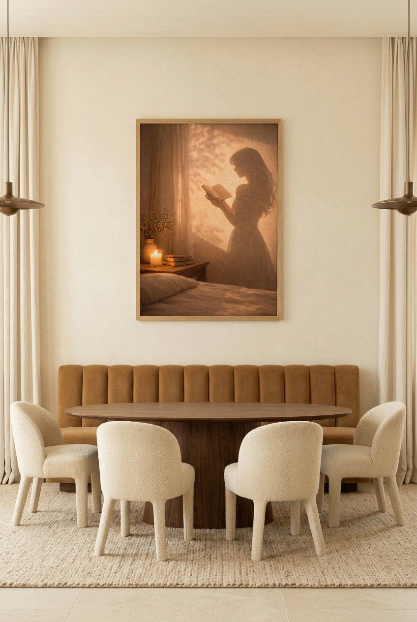 Le Livre du Soir — poster con cornice in rovere in una sala da pranzo