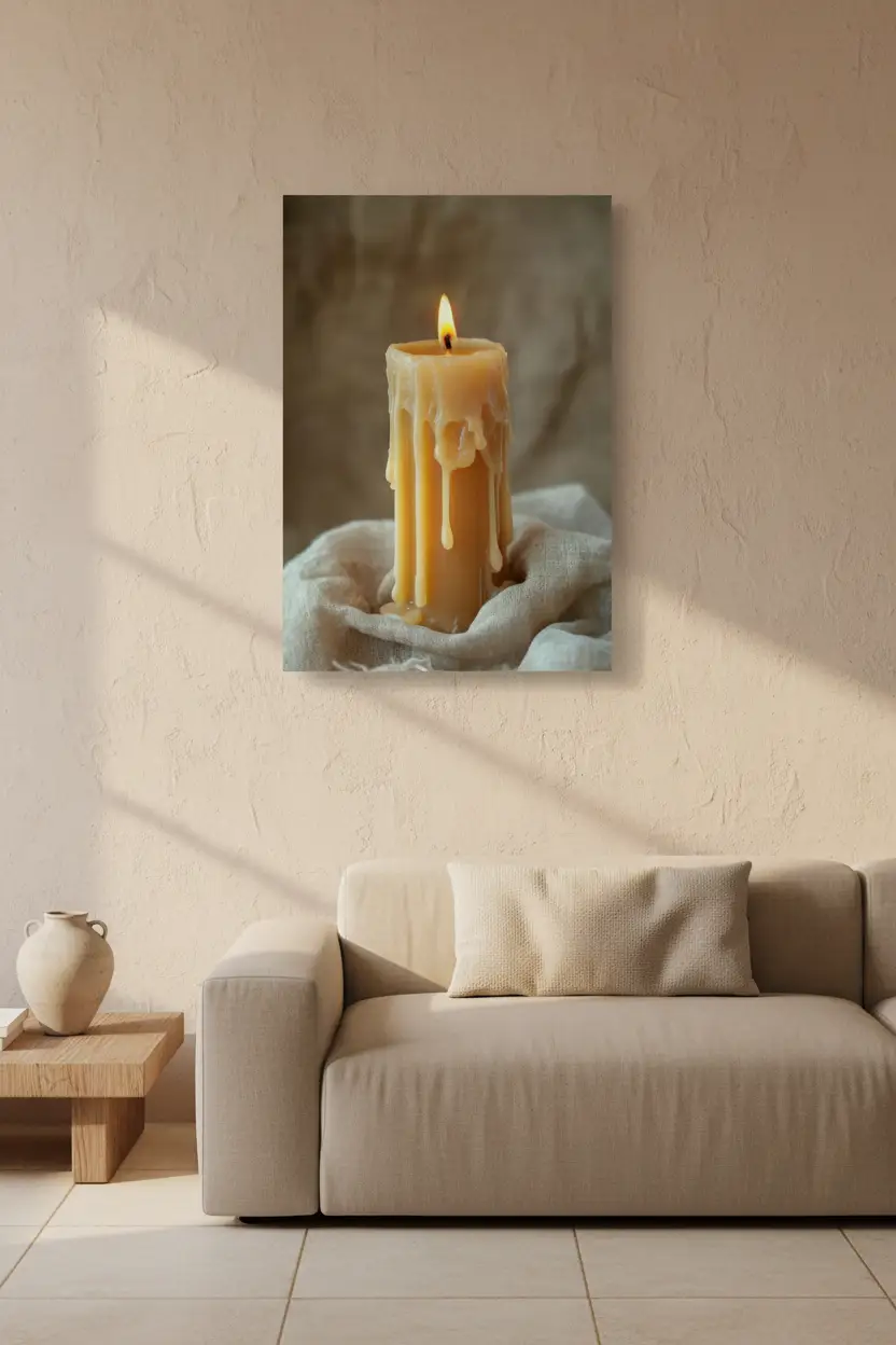 La Bougie — Affiche murale minimaliste ivoire cire lumière dorée — affiche murale minimaliste | Cassili-home