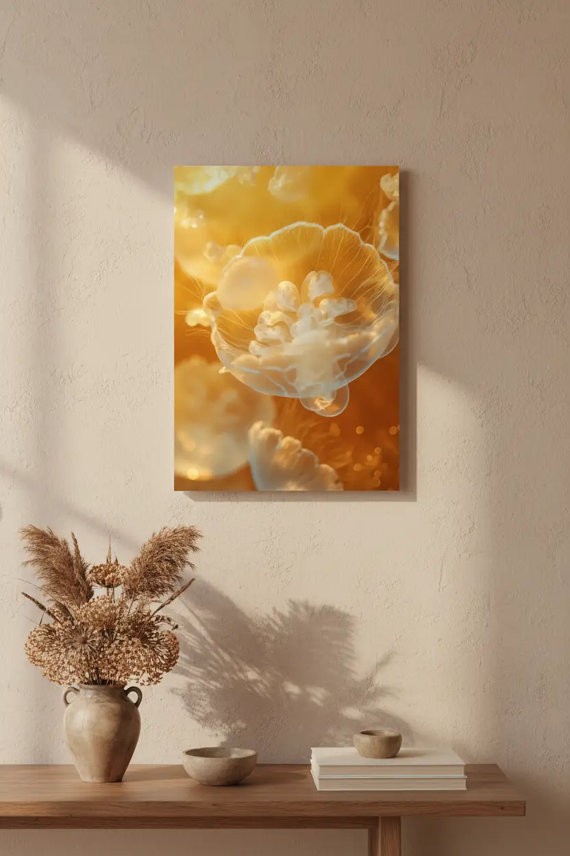 La Méduse — Affiche murale minimaliste ambre doré méduse translucide — affiche murale minimaliste | Cassili-home