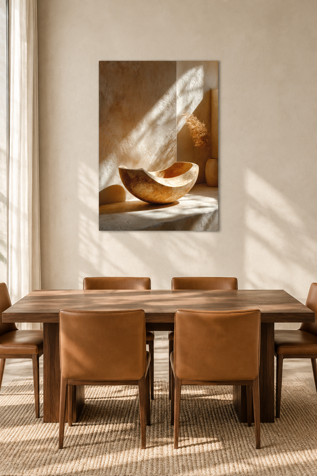 Die Travertinschüssel in einem Esszimmer