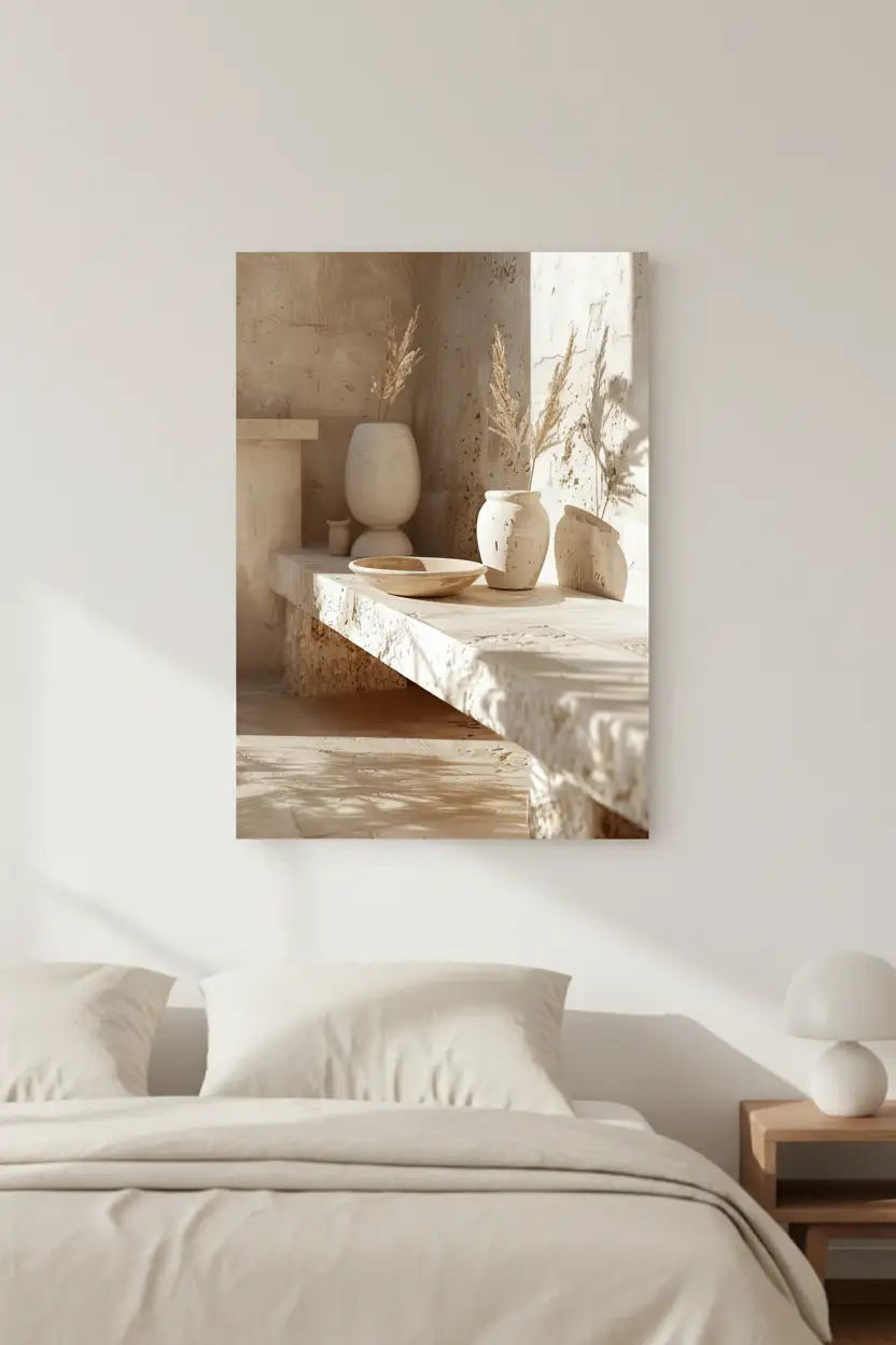Poster, affiche murale minimaliste avec cadre bois, décoration murale salon ou chambre, style méditerranéen