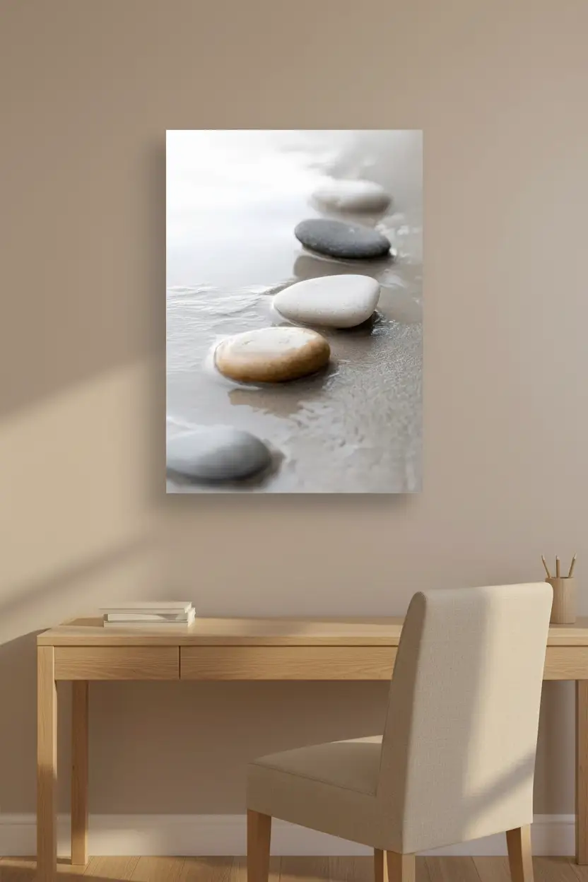 Laissés par la Vague — Affiche murale minimaliste galet blanc gris beige — affiche murale minimaliste | Cassili-home