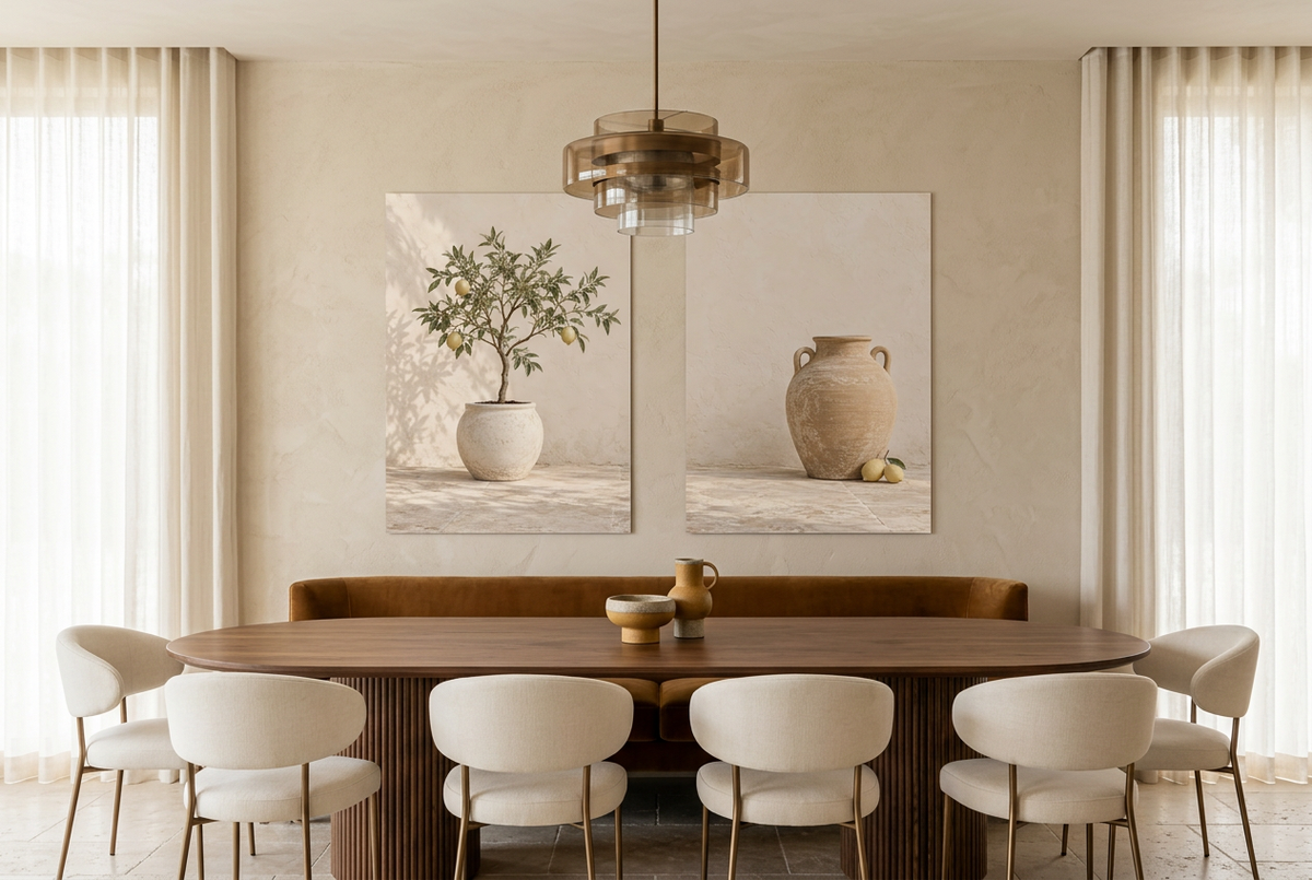 The Patio Lemons — unframed wall diptych in a dining room
