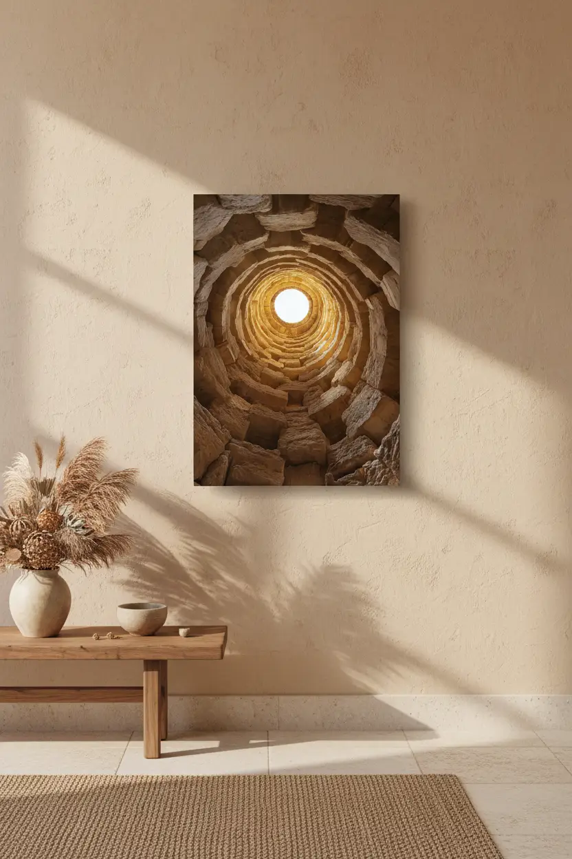 Le Sanctuaire — Poster murale minimalista marrone pozzo luce