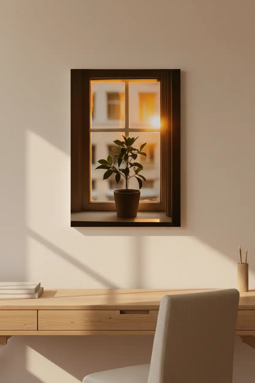 The Evening Plant — Minimalist Golden Plant in Sunlight Wall Poster