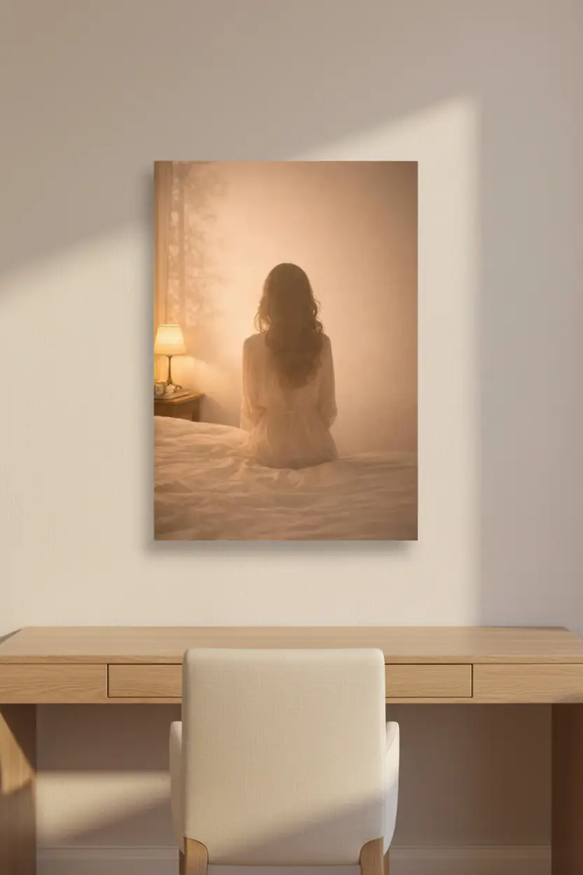 L'Aube Silencieuse — Póster mural minimalista dorado silueta  