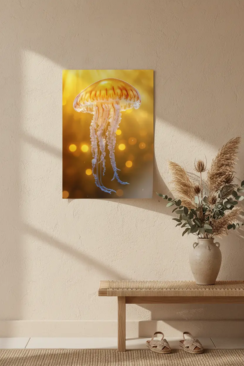 A Aurora — Poster de parede minimalista ouro âmbar medusa dourada luz