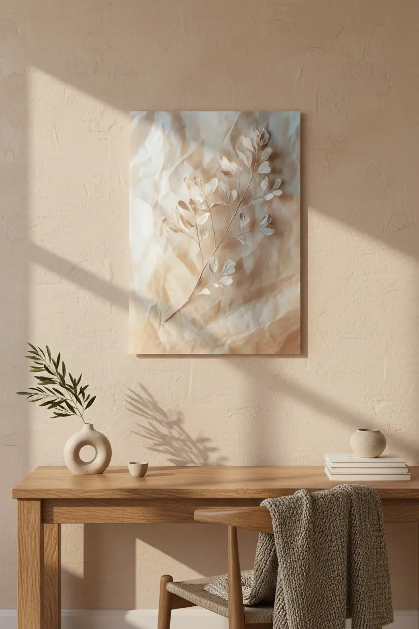 Le Froissé — Affiche murale minimaliste beige ivoire botanique — affiche murale minimaliste | Cassili-home