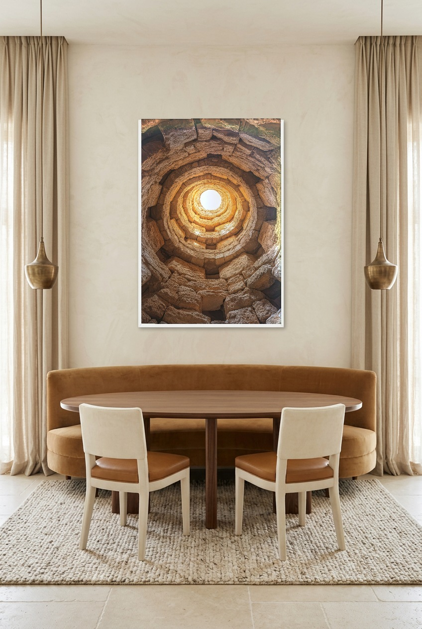 Le Puits Ancien — poster com moldura branca numa sala de jantar