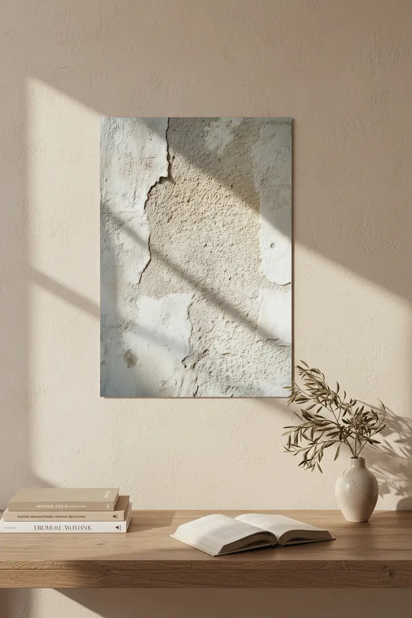 La Fissure — Affiche murale minimaliste beige et gris enduit craquele — affiche murale minimaliste | Cassili-home