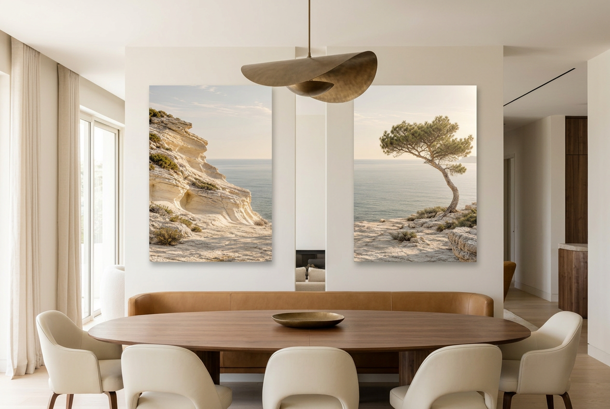 The Limestone Coast — unframed wall diptych in a dining room