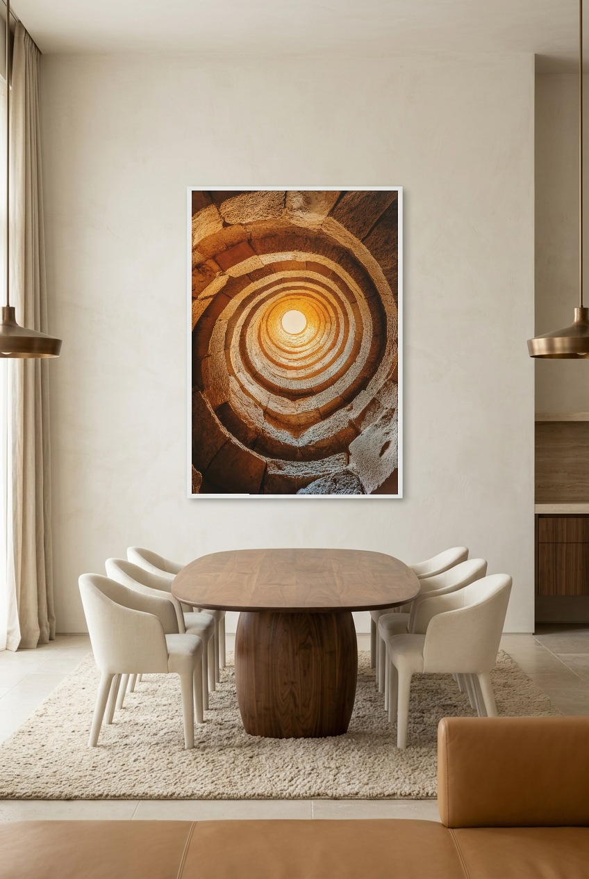 L’Oracle — poster com moldura branca numa sala de jantar