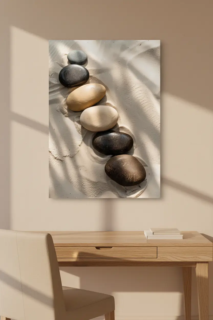 Chemin de Galets — Affiche murale minimaliste galet noir beige sable — affiche murale minimaliste | Cassili-home