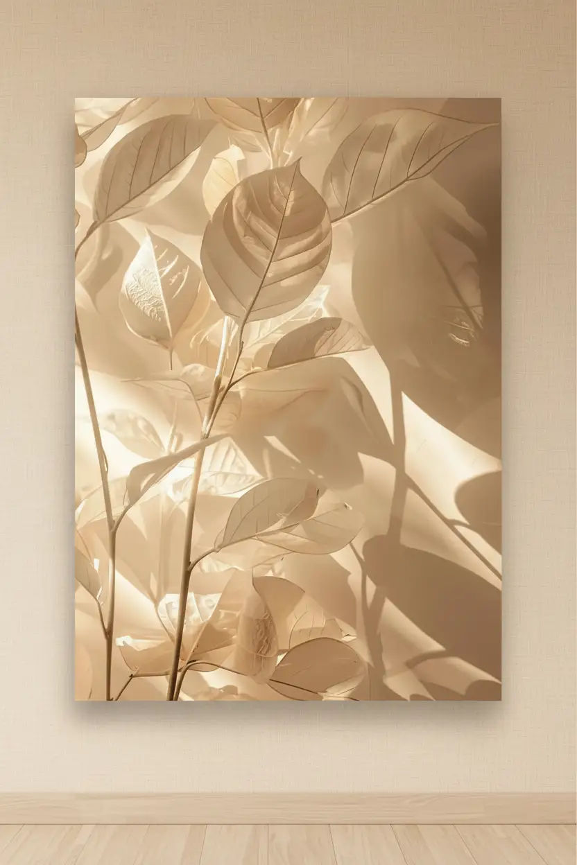 Golden Leaves — Minimalist Sand Botanical Wall Poster