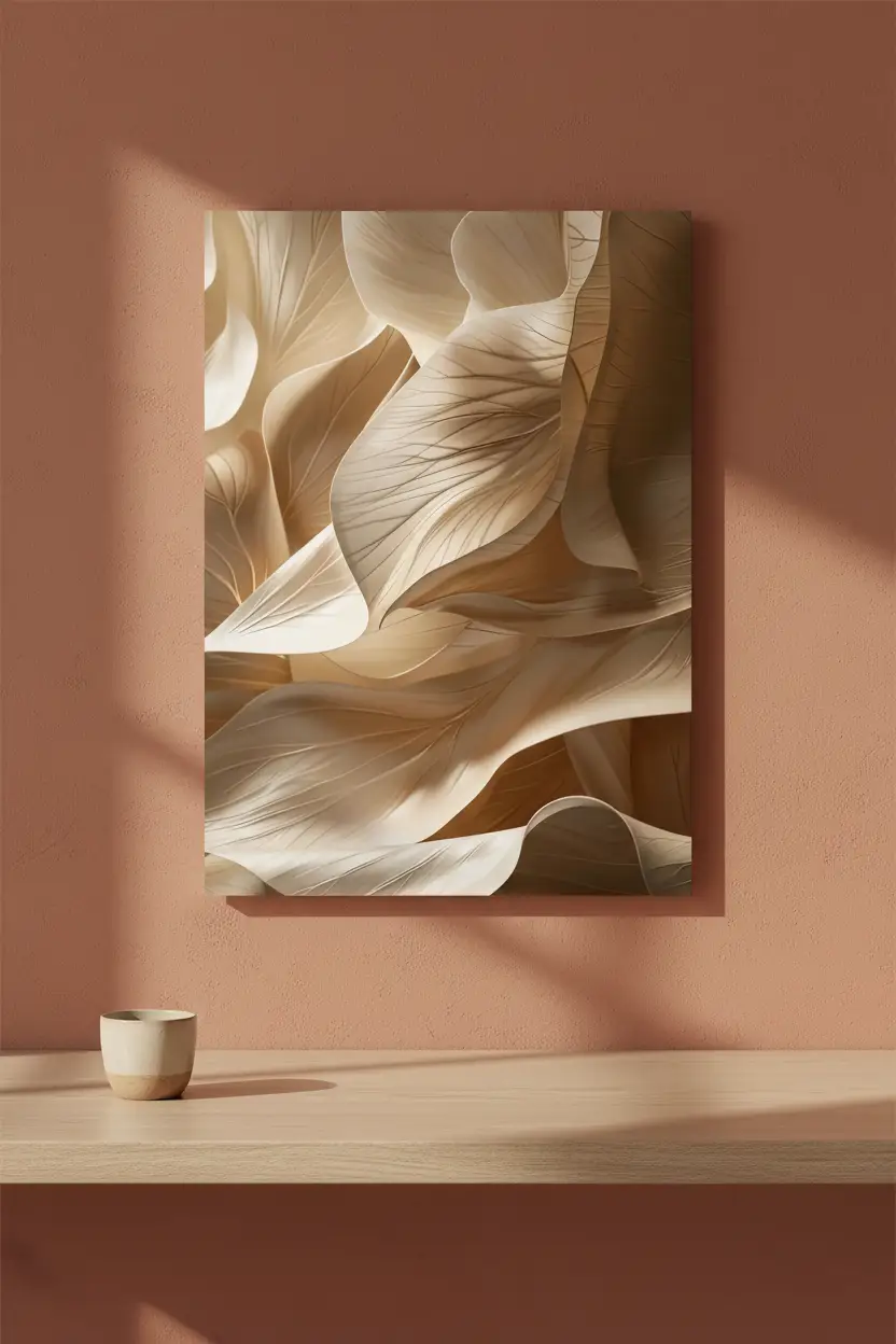 Le Canyon Ivoire — Affiche murale minimaliste ivoire sable végétal organique, affiche murale minimaliste avec cadre bois, décoration murale salon ou chambre, style méditerranéen
