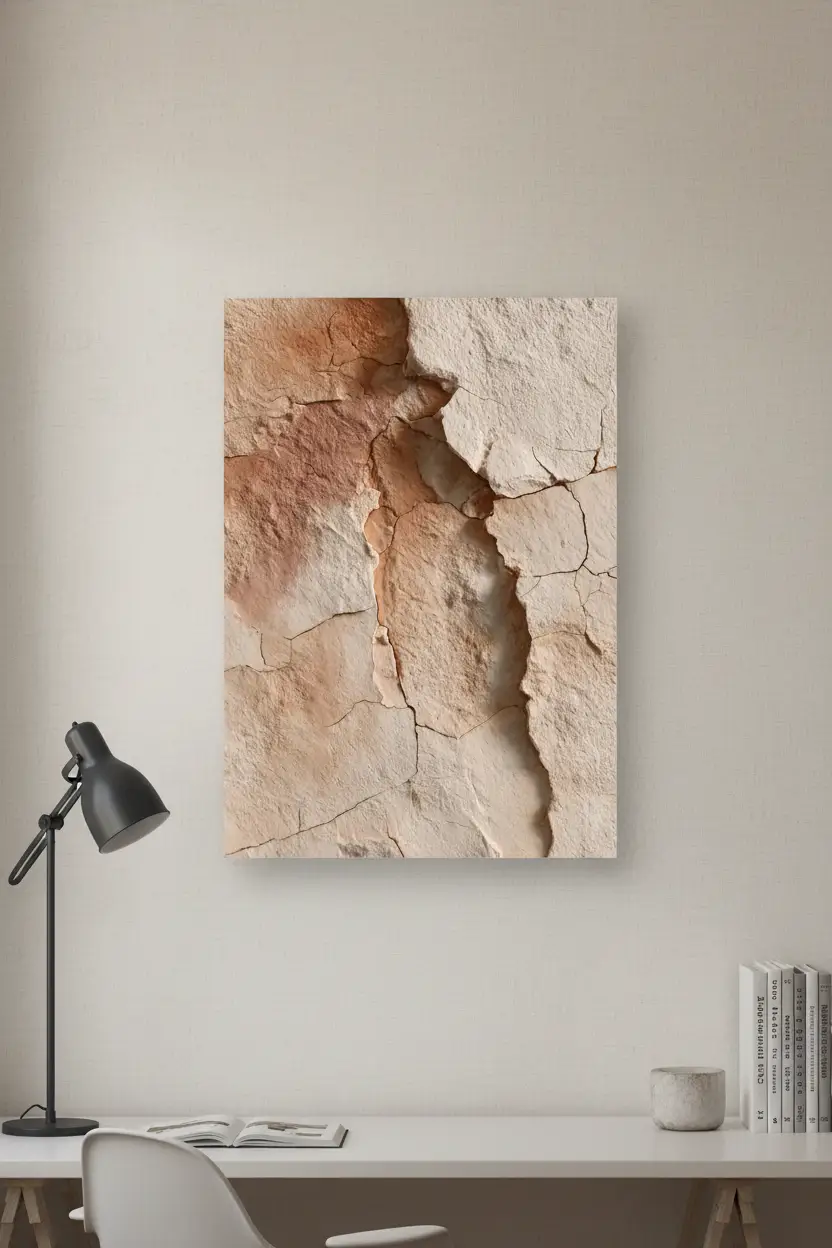 La Faille Rose — Affiche murale minimaliste minérale ivoire, affiche murale minimaliste avec cadre bois, décoration murale salon ou chambre, style méditerranéen