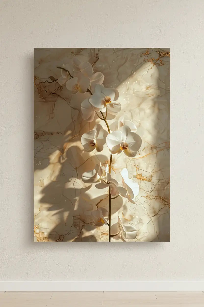 Die Goldene Orchidee – Minimalistisches florales Wandposter in Elfenbein