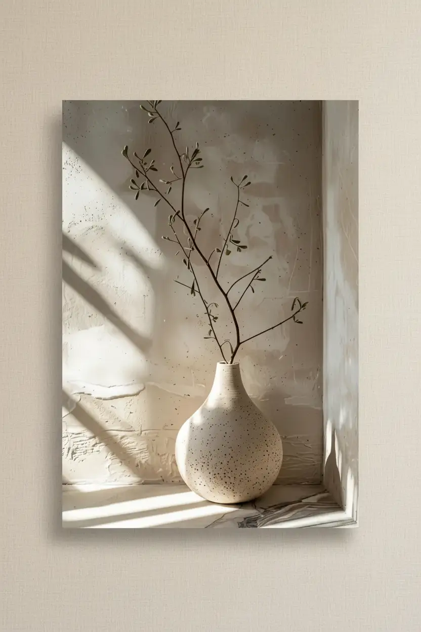 La Branche d'Olivier — Affiche murale minimaliste ivoire végétal, affiche murale minimaliste avec cadre bois, décoration murale salon ou chambre, style méditerranéen