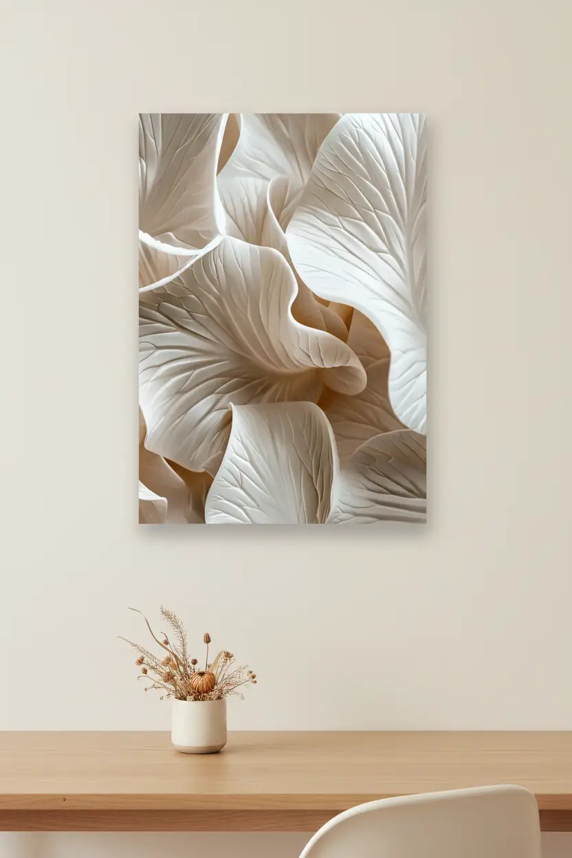 La Vague Ivoire — Affiche murale minimaliste ivoire végétal organique, affiche murale minimaliste avec cadre bois, décoration murale salon ou chambre, style méditerranéen