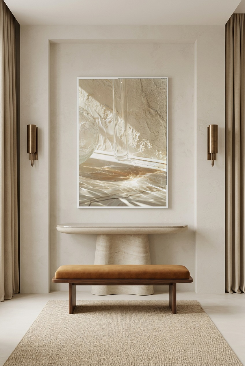 L’Eau et le Verre — poster in a white frame in an entryway
