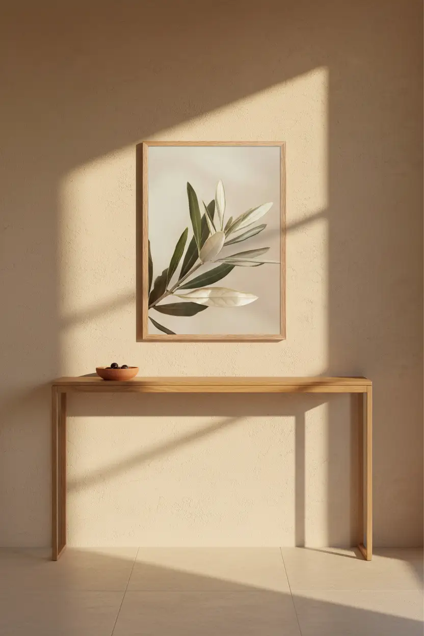 La Branche d’Olivier — Affiche murale minimaliste vert olive beige sable botanique méditerranéen — affiche murale minimaliste | Cassili-home
