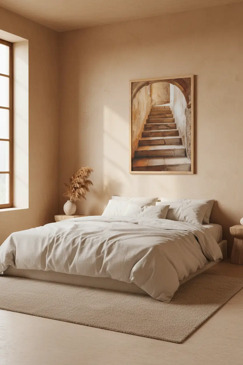L’Arche Ancienne — Affiche murale minimaliste beige terracotta escalier arche pierre médiéval — affiche murale minimaliste | Cassili-home