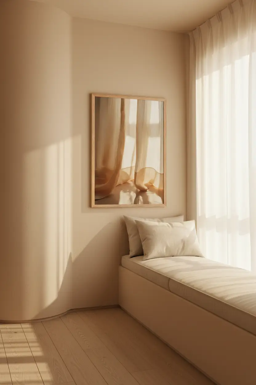 De Gouden Sluier — Minimalistische ivoor gouden vitrage wandposter