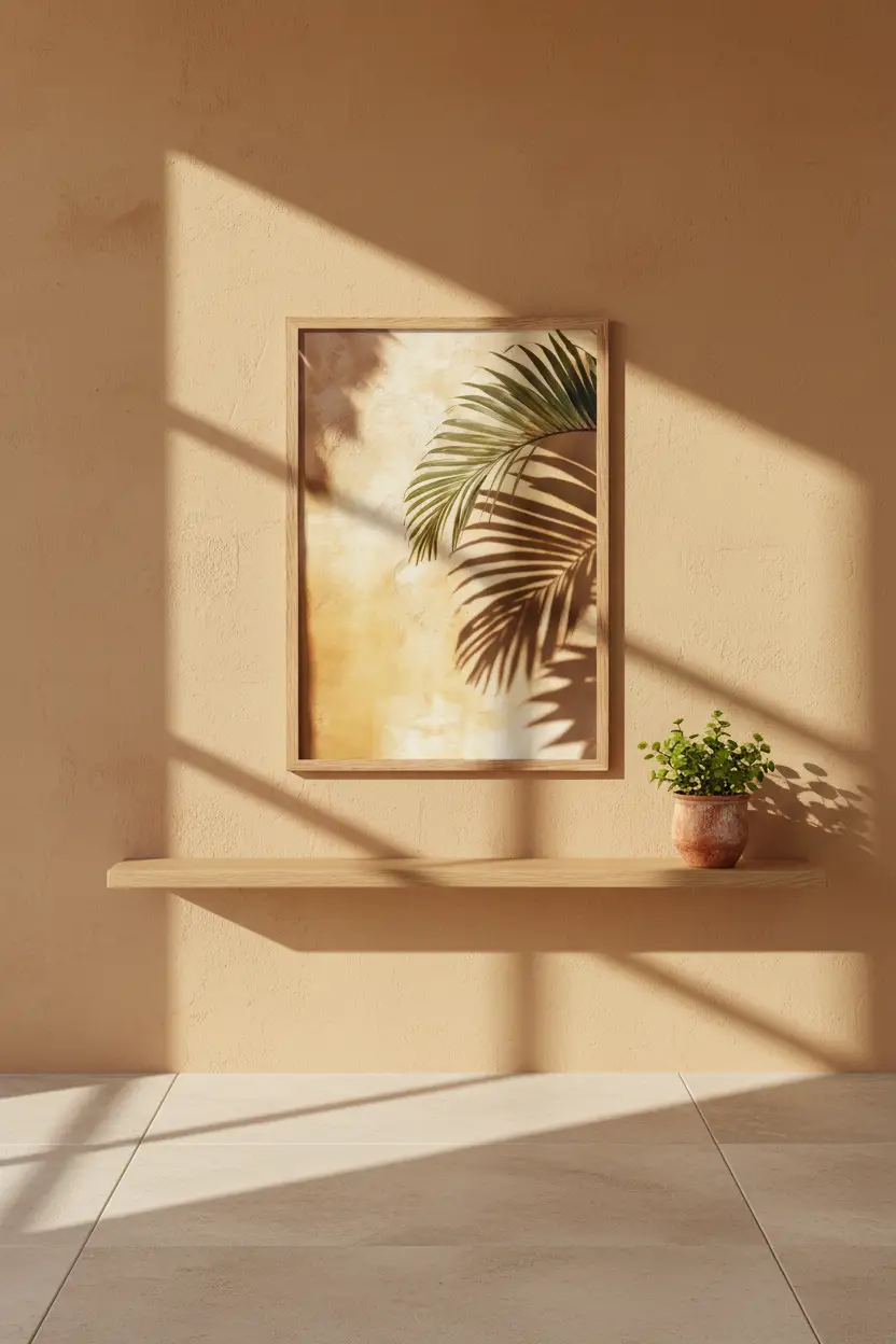 L’Ombre du Palmier — Affiche murale minimaliste ocre doré vert olive palmier ombre méditerranéen — affiche murale minimaliste | Cassili-home