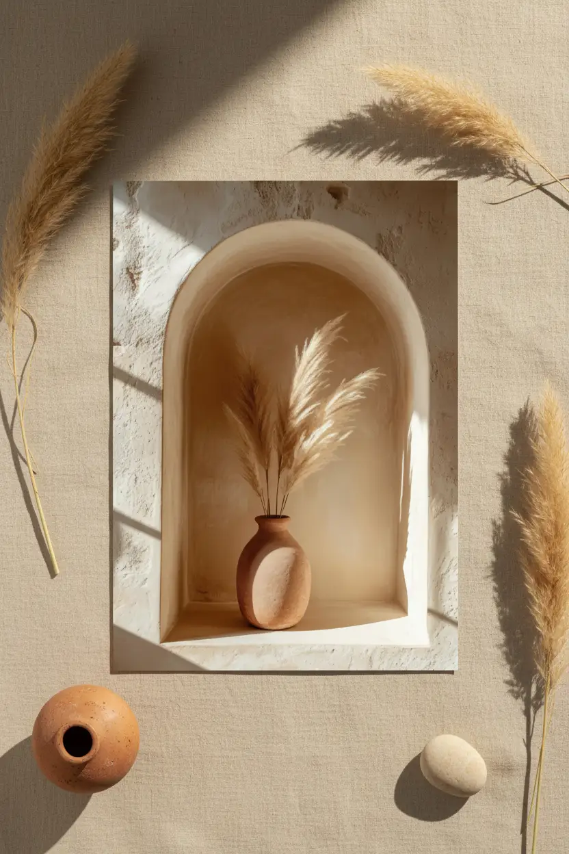 A Alcova Dourada — Poster de parede minimalista bege ervas pampas