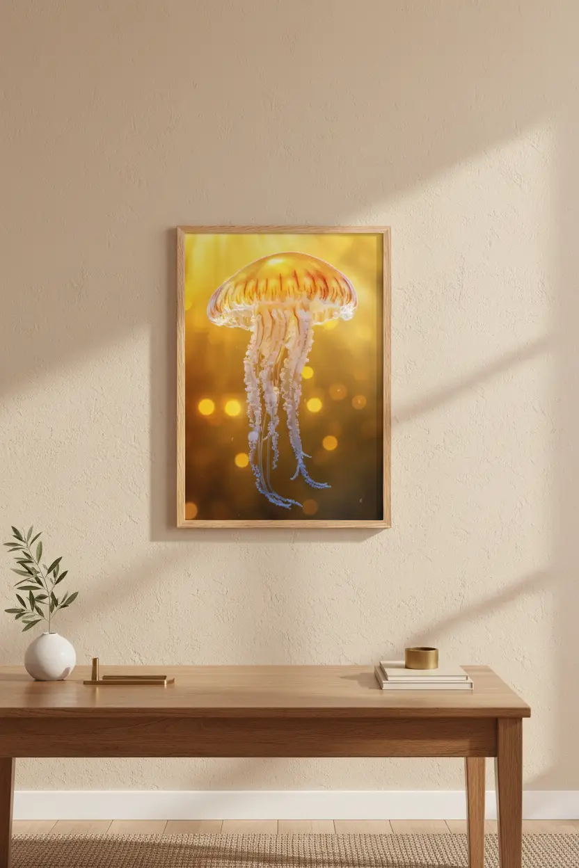 A Aurora — Poster de parede minimalista ouro âmbar medusa dourada luz