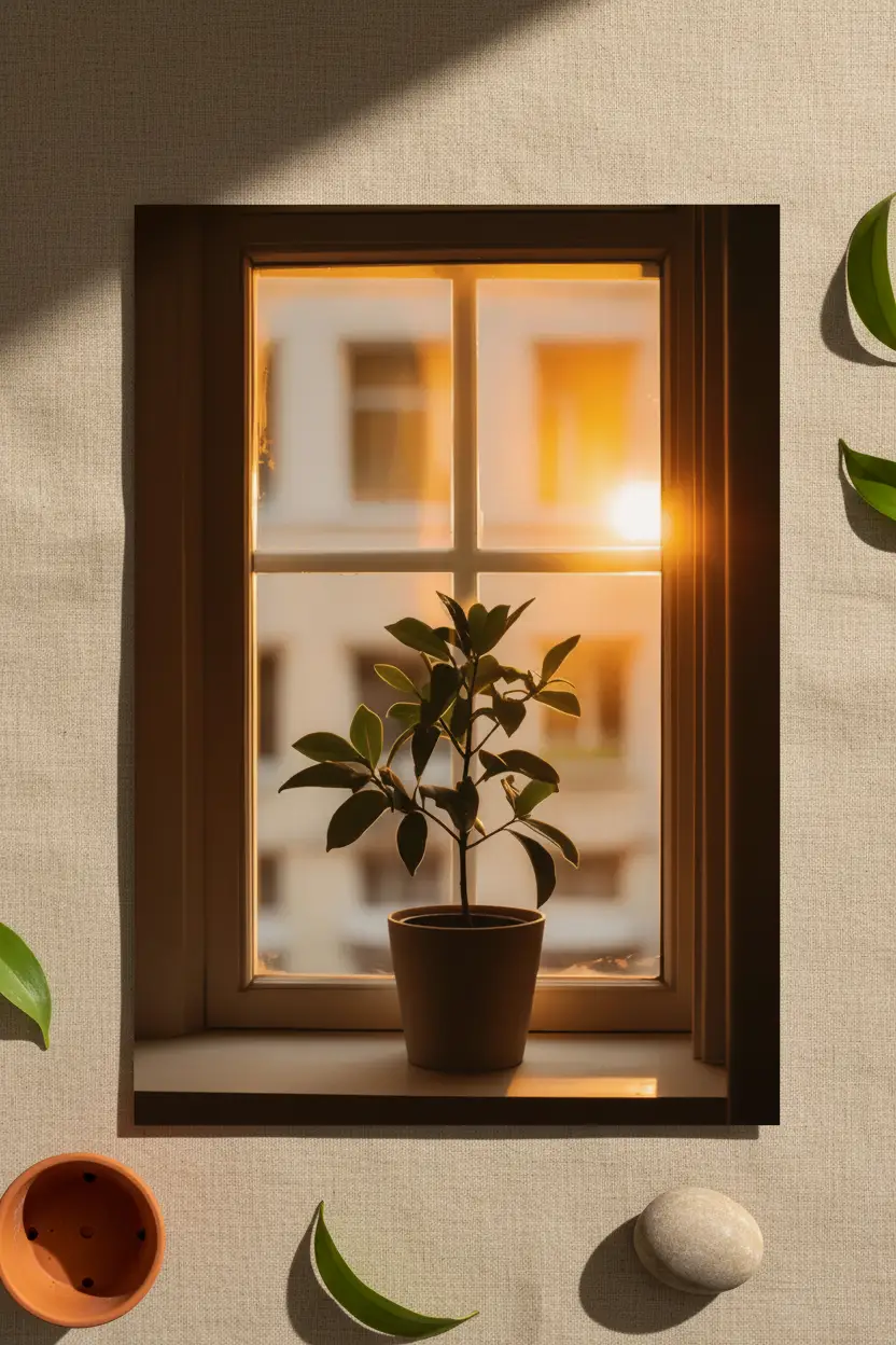 The Evening Plant — Minimalist Golden Plant in Sunlight Wall Poster