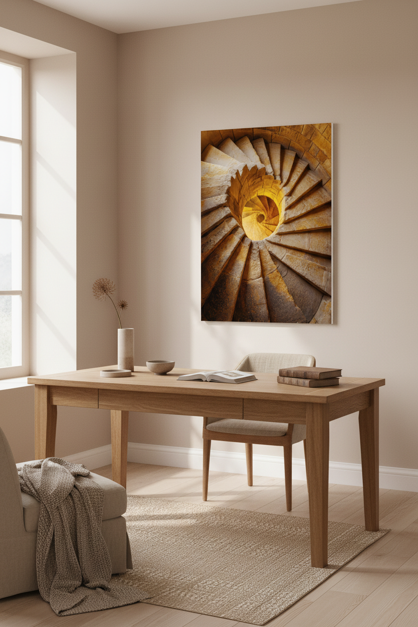 Vortex Doré — Affiche Murale Minimaliste Ambre et Pierre Architecture Méditerranéenne — affiche murale minimaliste | Cassili-home