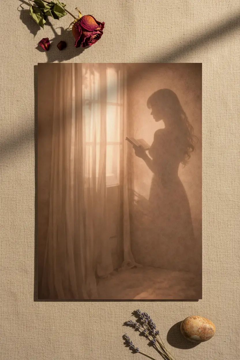 La Fleur Tenue — Affiche murale minimaliste silhouette féminine lumière dorée, affiche murale minimaliste avec cadre bois, décoration murale salon ou chambre, style méditerranéen