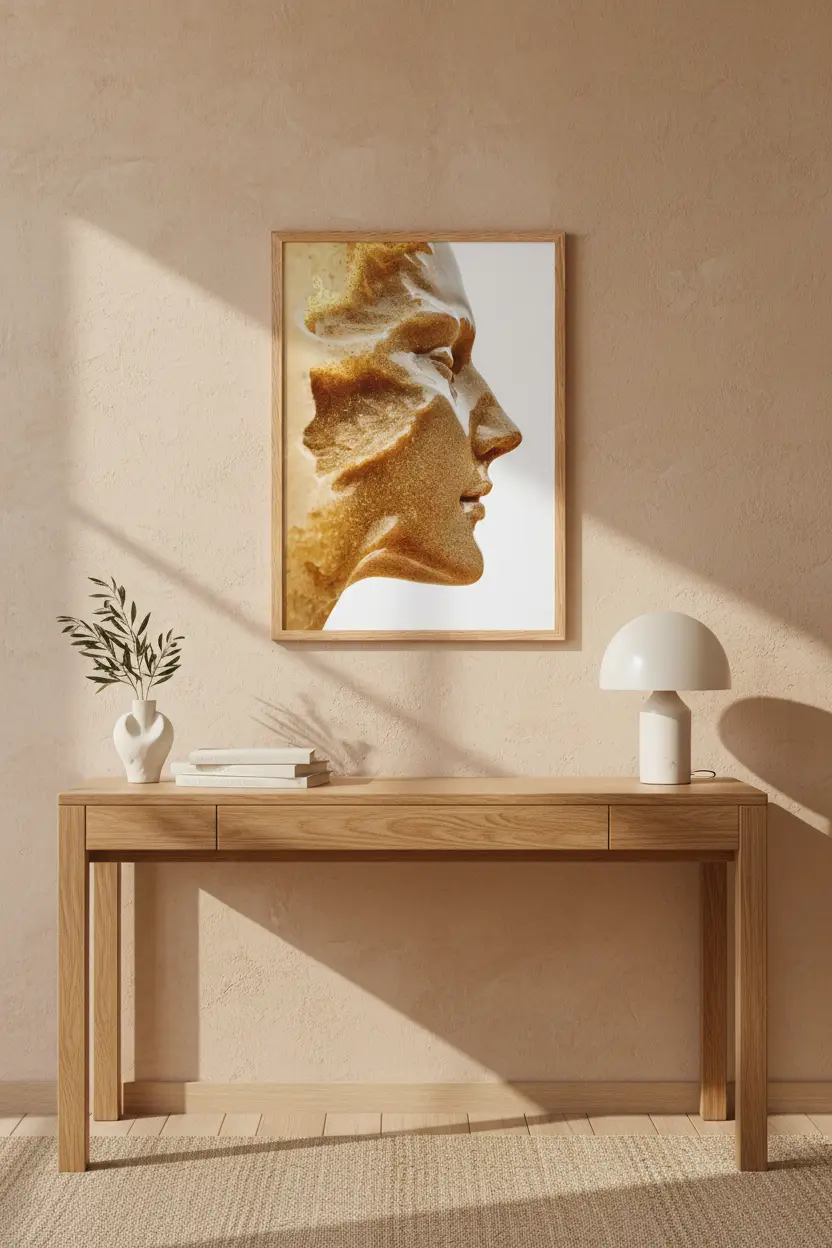 The Golden Profile — Minimalist Sand Gold Face Profile Wall Art
