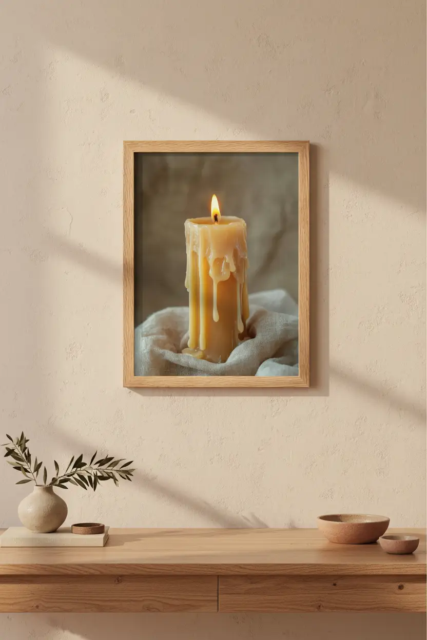 La Bougie — Affiche murale minimaliste ivoire cire lumière dorée — affiche murale minimaliste | Cassili-home