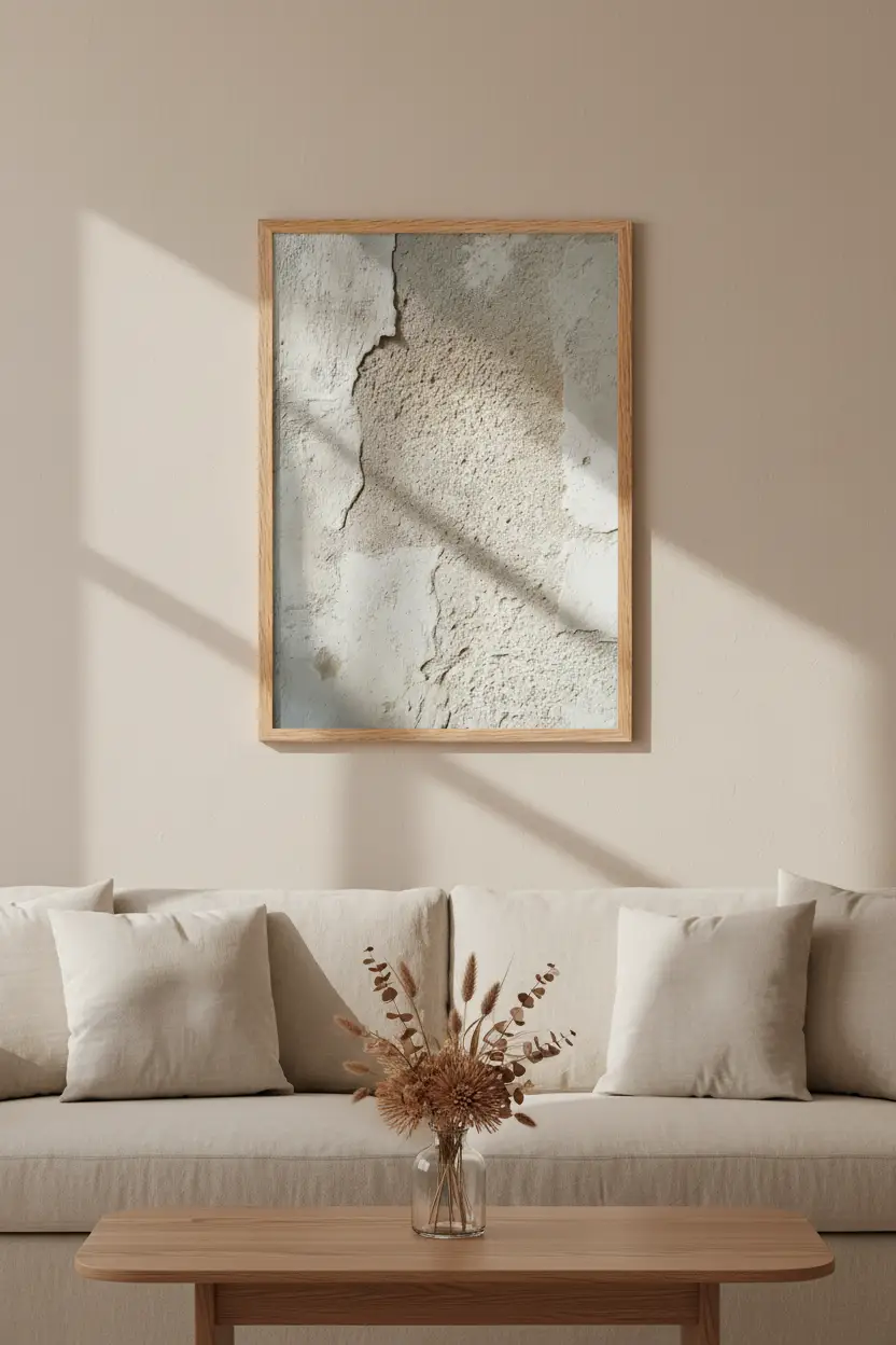 La Fissure — Affiche murale minimaliste beige et gris enduit craquele — affiche murale minimaliste | Cassili-home
