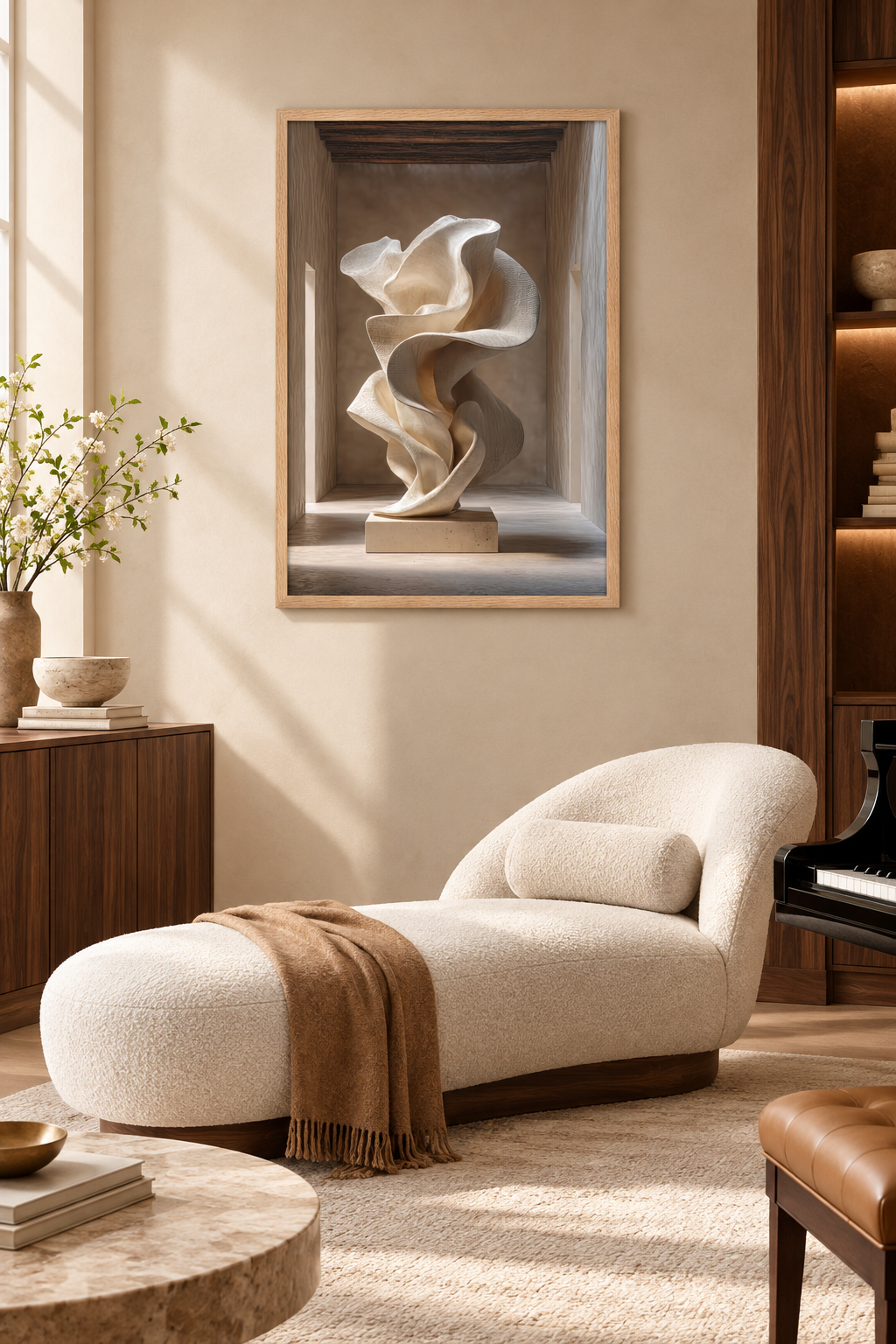 Het Ivoorkleurige Doek in een woonkamer met piano