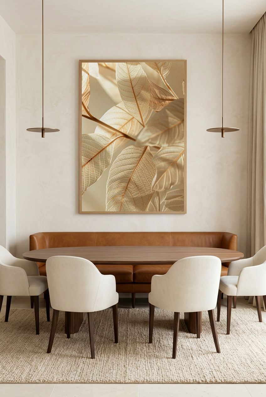 L’Or des Feuilles — poster in eikenhouten lijst in een eetkamer