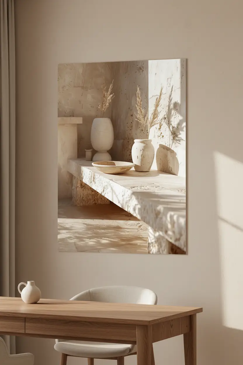 Poster, affiche murale minimaliste avec cadre bois, décoration murale salon ou chambre, style méditerranéen