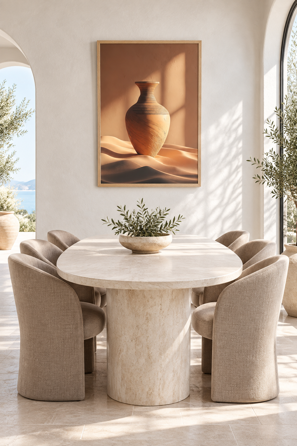 The Amphora on the Dunes with an oak frame in a dining room