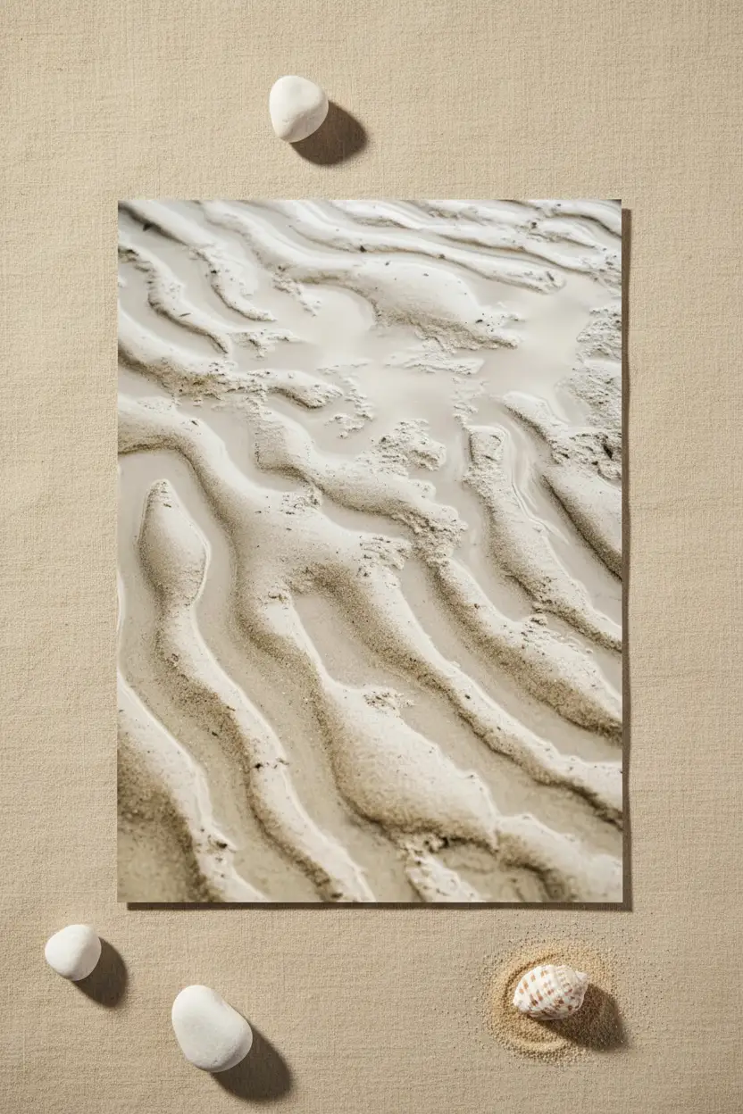 L'Écriture du Sable — Affiche murale minimaliste sable ondulations blanc ivoire — affiche murale minimaliste | Cassili-home