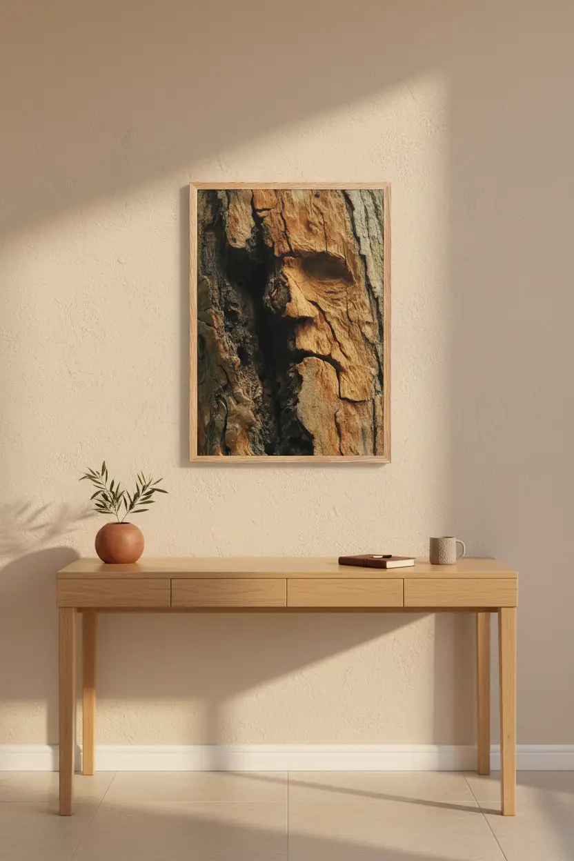L'Écorce Vivante — Minimalist gold brown abstract face wall poster