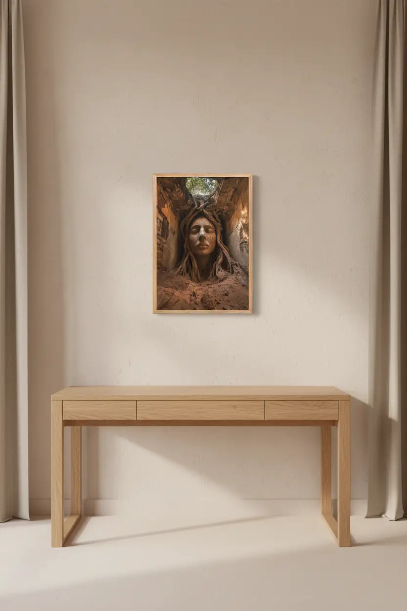 Racines d’Or — Affiche murale minimaliste or et brun visage abstrait — affiche murale minimaliste | Cassili-home
