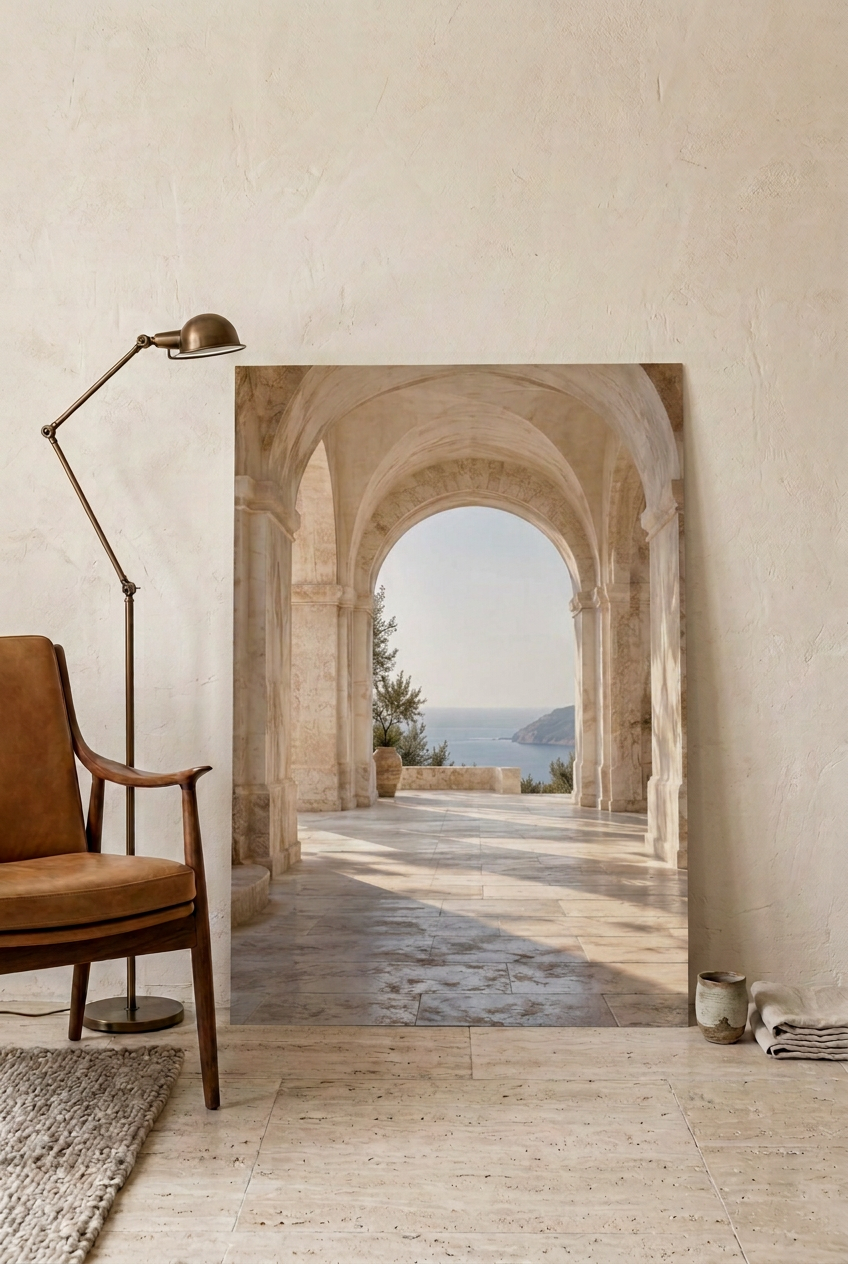 The Open Vault — poster leaning on the floor against a pale wall