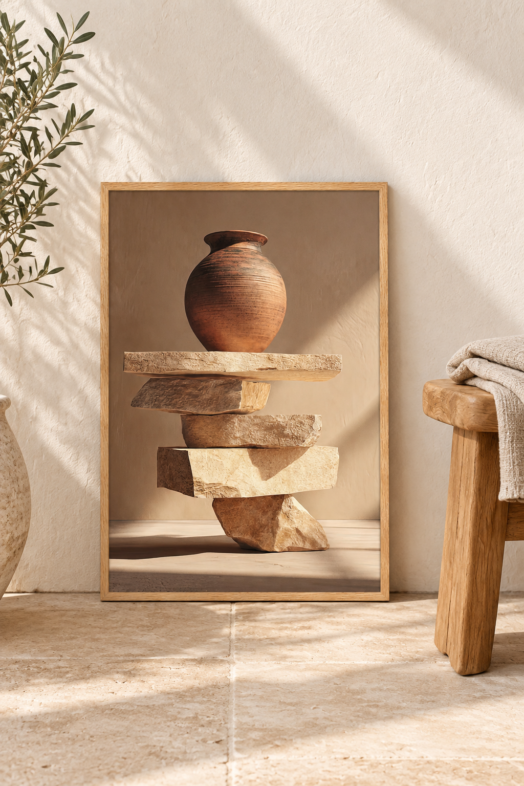 Affisch Krukan i Balans på golvet, lutad mot en vägg