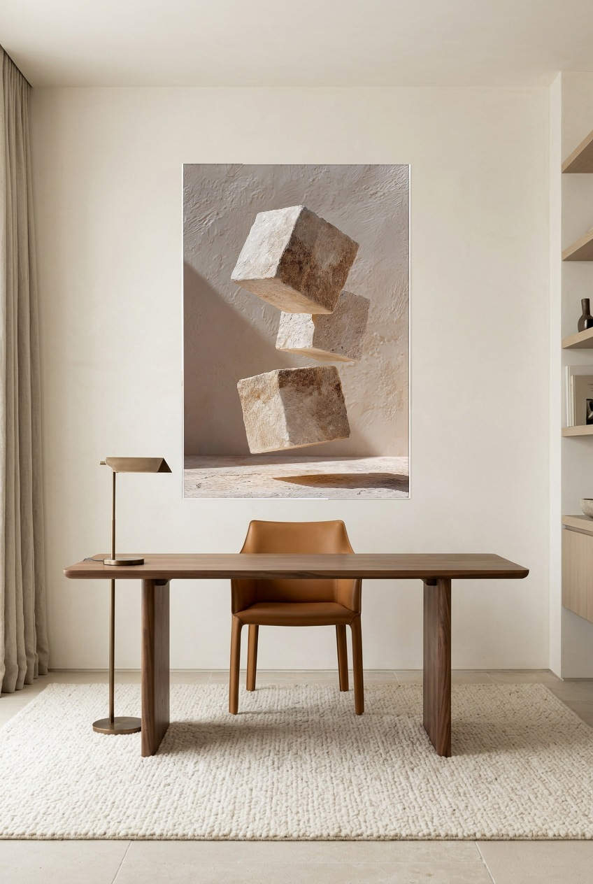 Les Trois Cubes — unframed poster in a home office