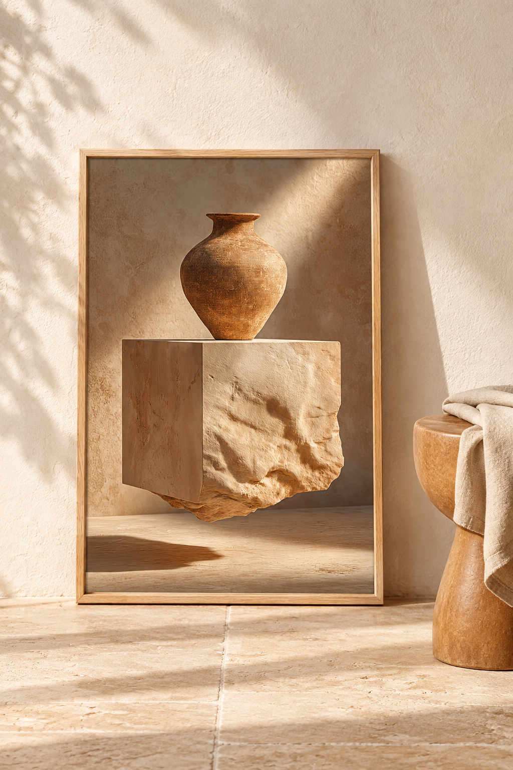 Poster The Vase on the Rough Block resting on the floor against a wall