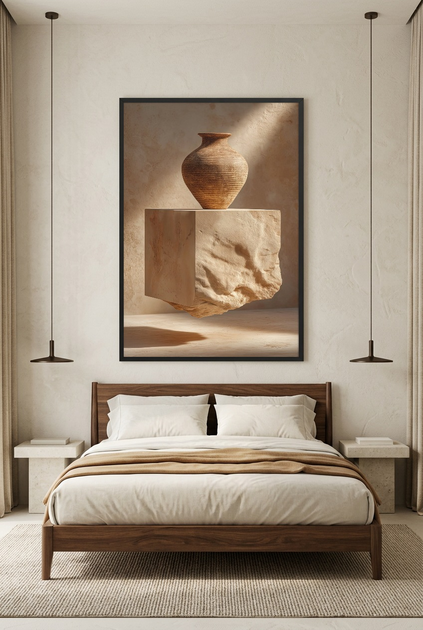 Le Vase sur le Bloc Brut — poster con cornice nera in una camera da letto