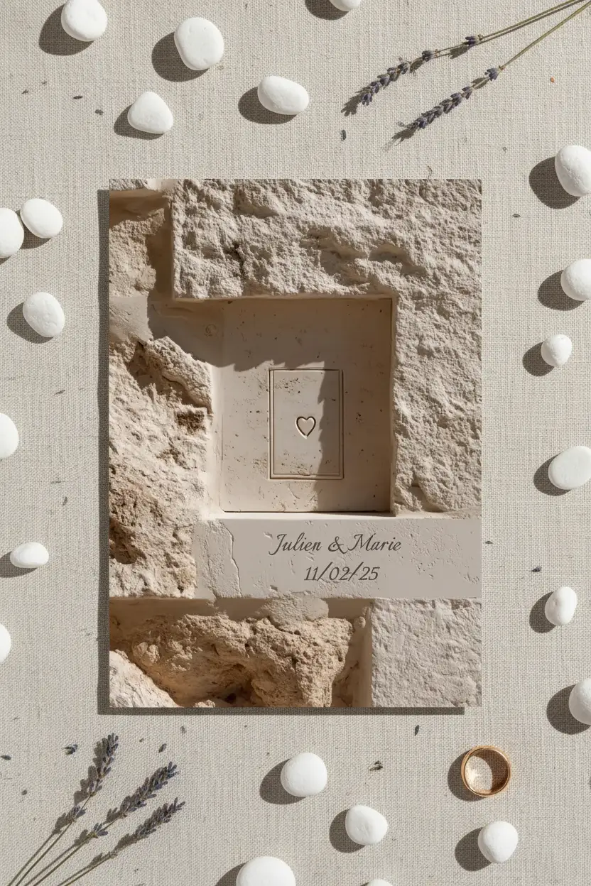 Gravé dans la Pierre, affiche murale minimaliste avec cadre bois, décoration murale salon ou chambre, style méditerranéen